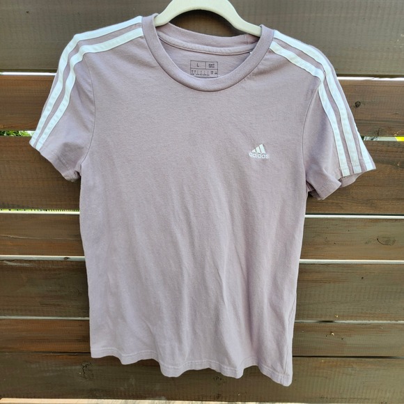 Adidas Originals 3-Stripes Tee Lavender Purple Slim Fit Women's Large - Picture 1 of 6